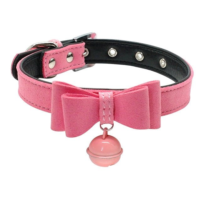 Bowtie Leather Bell Collars - Pawsitivetrends