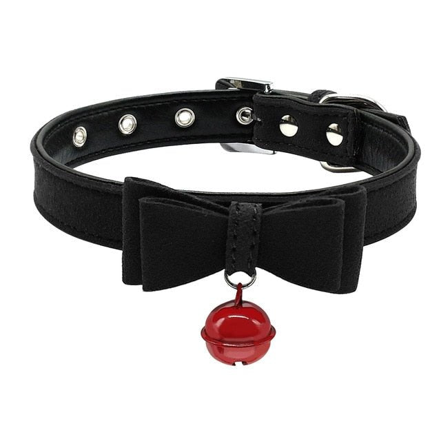 Bowtie Leather Bell Collars - Pawsitivetrends