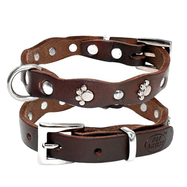 Genuine Leather Adjustable Studded Pet Collar - Pawsitivetrends