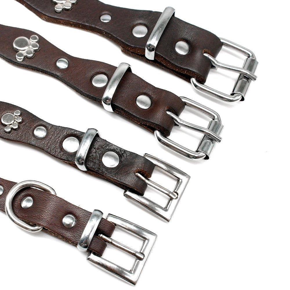 Genuine Leather Adjustable Studded Pet Collar - Pawsitivetrends