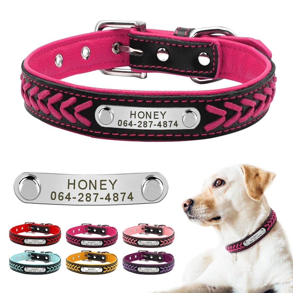 Personalized Engraved Leather Adjustable Dog Collar - Pawsitivetrends