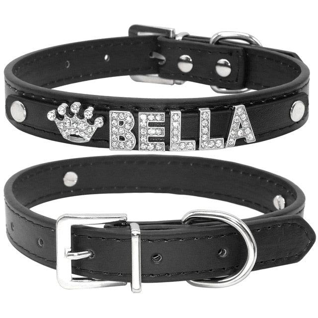 Personalized Engraved Leather Rhinestone Dog Collar - Pawsitivetrends