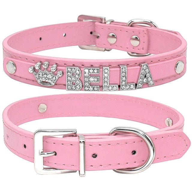 Personalized Engraved Leather Rhinestone Dog Collar - Pawsitivetrends