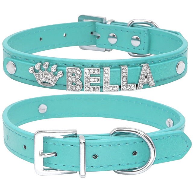 Personalized Engraved Leather Rhinestone Dog Collar - Pawsitivetrends