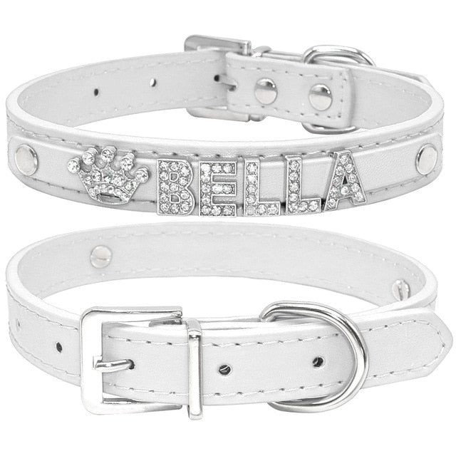 Personalized Engraved Leather Rhinestone Dog Collar - Pawsitivetrends