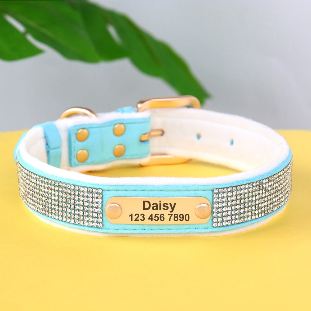 Personalized Padded Leather Rhinestone Collar - Pawsitivetrends