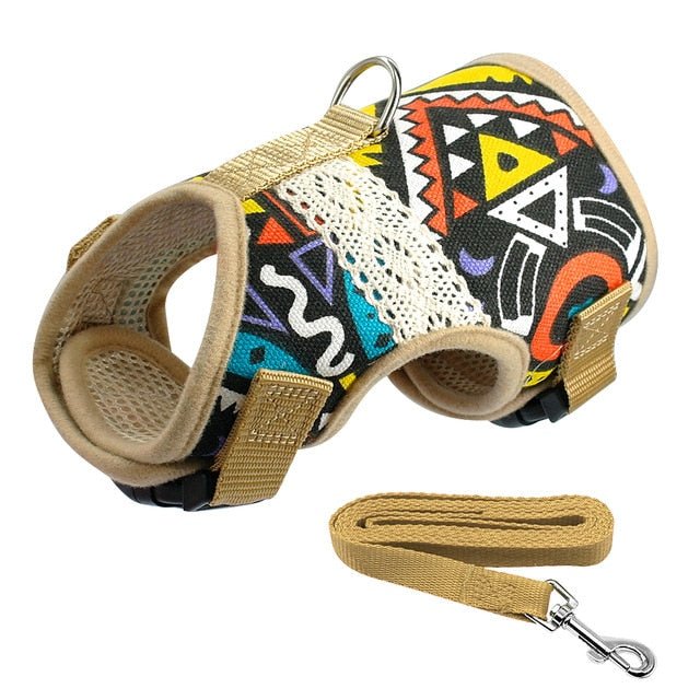 Printed Soft Mesh Padded Pet Harness and Leash Set - Pawsitivetrends