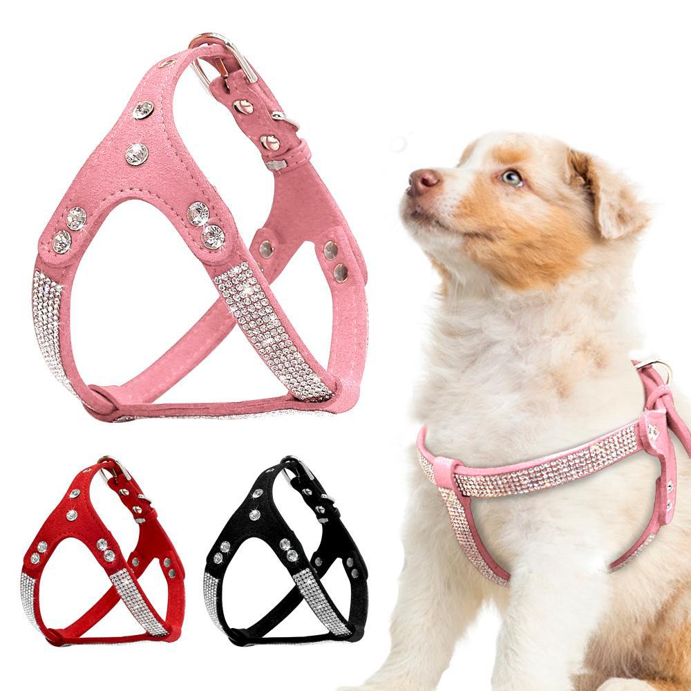 Soft Suede Leather Rhinestone Pet Harness - Pawsitivetrends