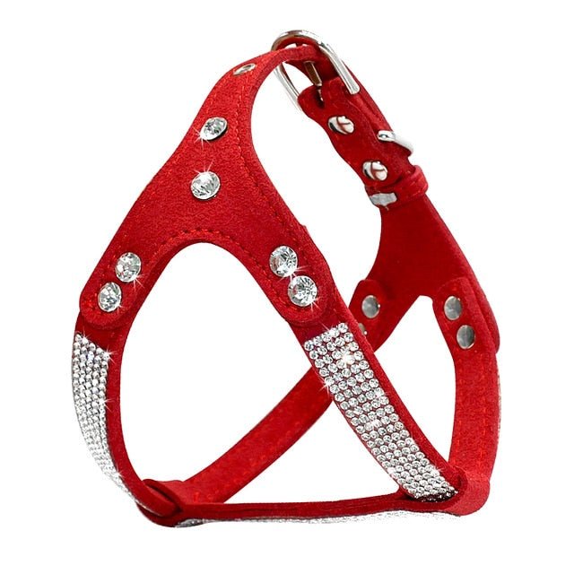 Soft Suede Leather Rhinestone Pet Harness - Pawsitivetrends